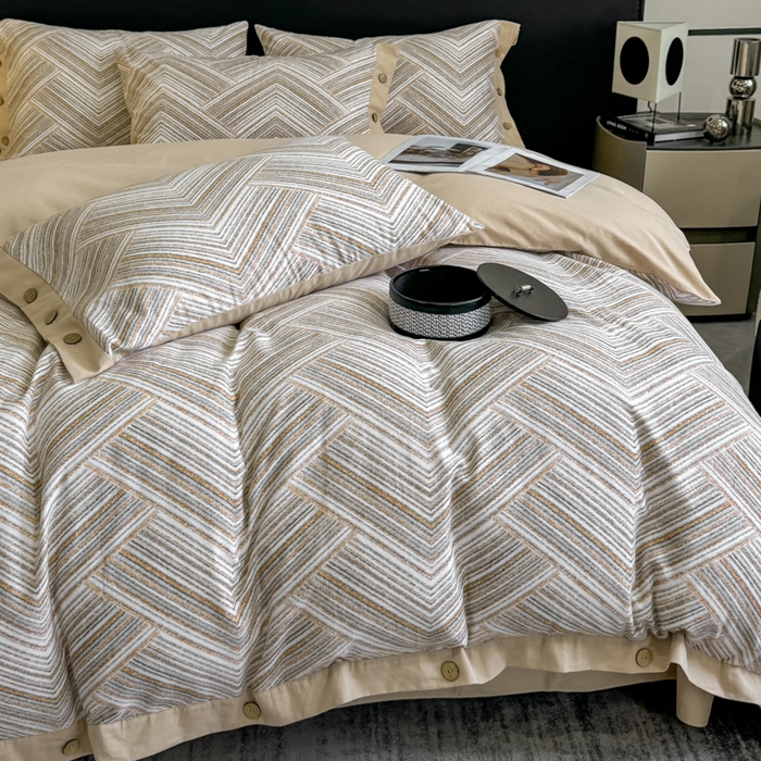 91家纺网 家纺一手货源 找家纺 慕希家纺 2025新款全棉纯棉轻奢加厚磨毛纽扣款四件套 艾文