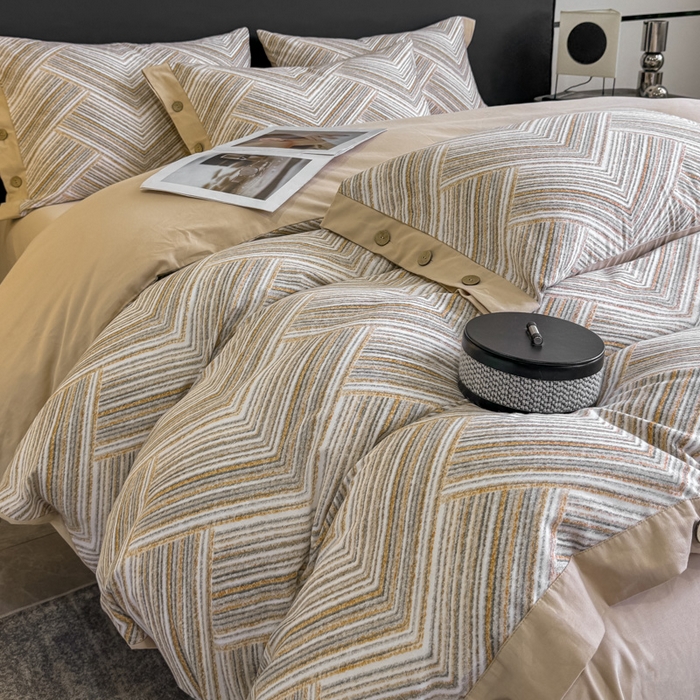 91家纺网 家纺一手货源 找家纺 慕希家纺 2025新款全棉纯棉轻奢加厚磨毛纽扣款四件套 艾文