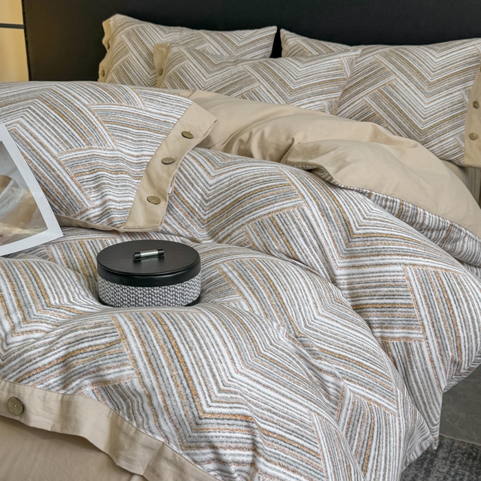 91家纺网 家纺一手货源 找家纺 慕希家纺 2025新款全棉纯棉轻奢加厚磨毛纽扣款四件套 艾文