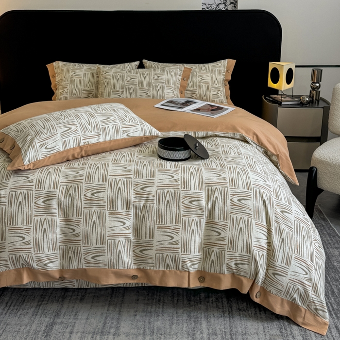 91家纺网 家纺一手货源 找家纺 慕希家纺 2025新款全棉纯棉轻奢加厚磨毛纽扣款四件套 几何