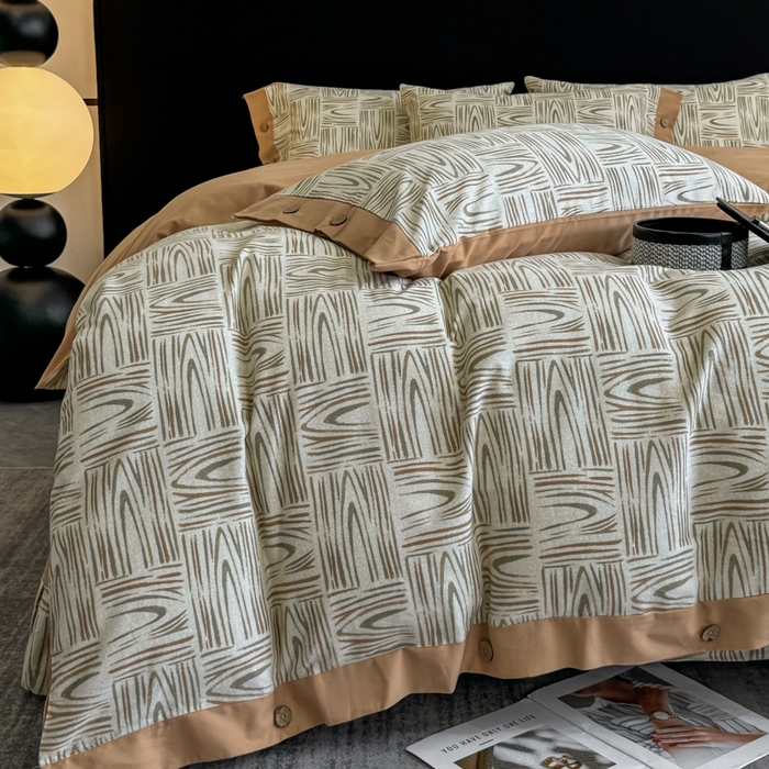 91家纺网 家纺一手货源 找家纺 慕希家纺 2025新款全棉纯棉轻奢加厚磨毛纽扣款四件套 几何