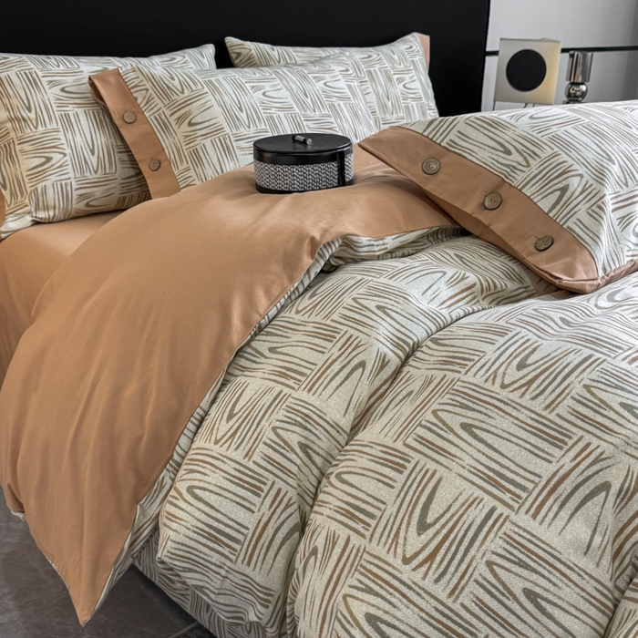 91家纺网 家纺一手货源 找家纺 慕希家纺 2025新款全棉纯棉轻奢加厚磨毛纽扣款四件套 几何