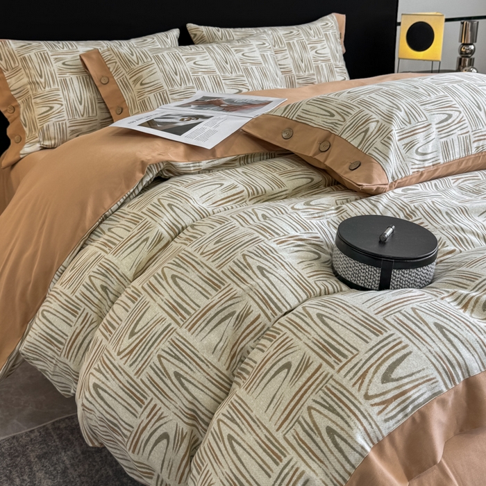 91家纺网 家纺一手货源 找家纺 慕希家纺 2025新款全棉纯棉轻奢加厚磨毛纽扣款四件套 几何