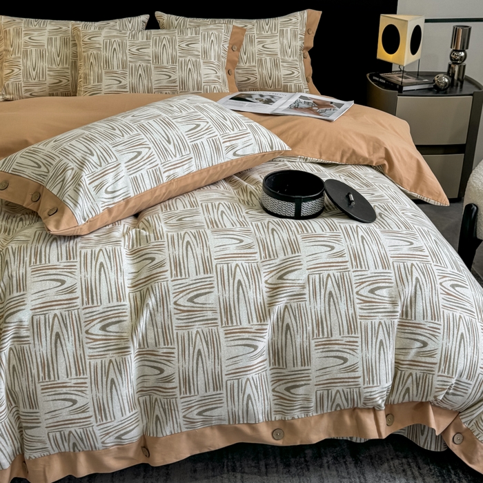 91家纺网 家纺一手货源 找家纺 慕希家纺 2025新款全棉纯棉轻奢加厚磨毛纽扣款四件套 几何