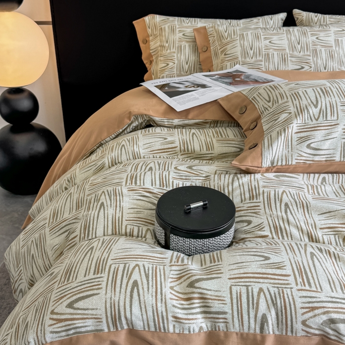 91家纺网 家纺一手货源 找家纺 慕希家纺 2025新款全棉纯棉轻奢加厚磨毛纽扣款四件套 几何