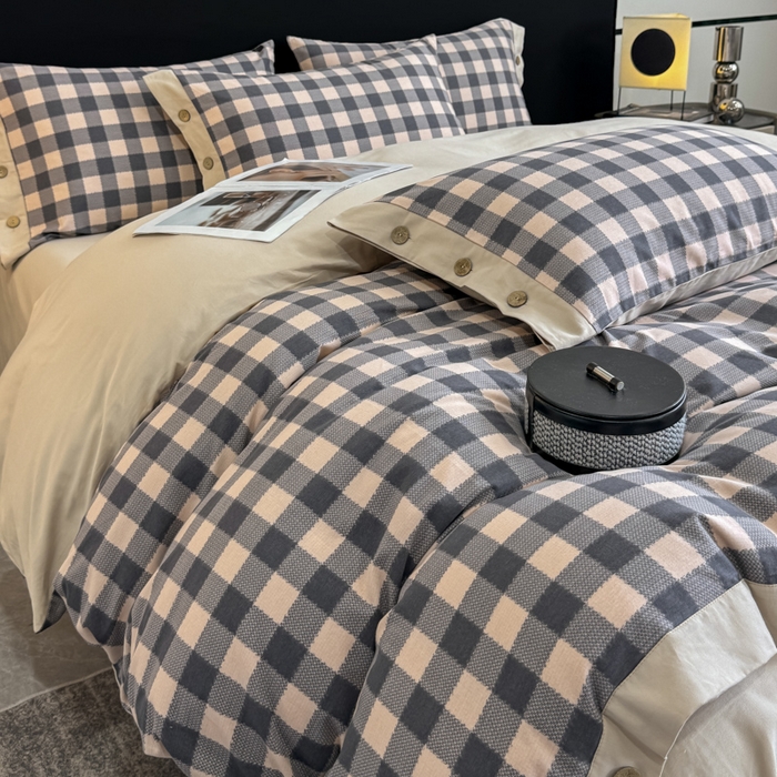 91家纺网 家纺一手货源 找家纺 慕希家纺 2025新款全棉纯棉轻奢加厚磨毛纽扣款四件套 乐享