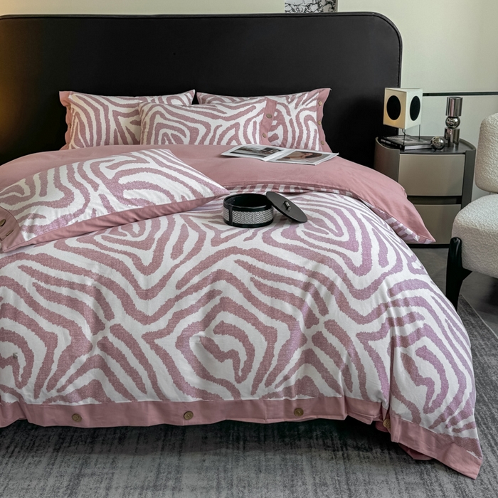 91家纺网 家纺一手货源 找家纺 慕希家纺 2025新款全棉纯棉轻奢加厚磨毛纽扣款四件套 马德里-红