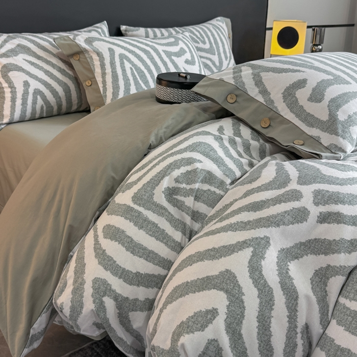 91家纺网 家纺一手货源 找家纺 慕希家纺 2025新款全棉纯棉轻奢加厚磨毛纽扣款四件套 马德里-绿