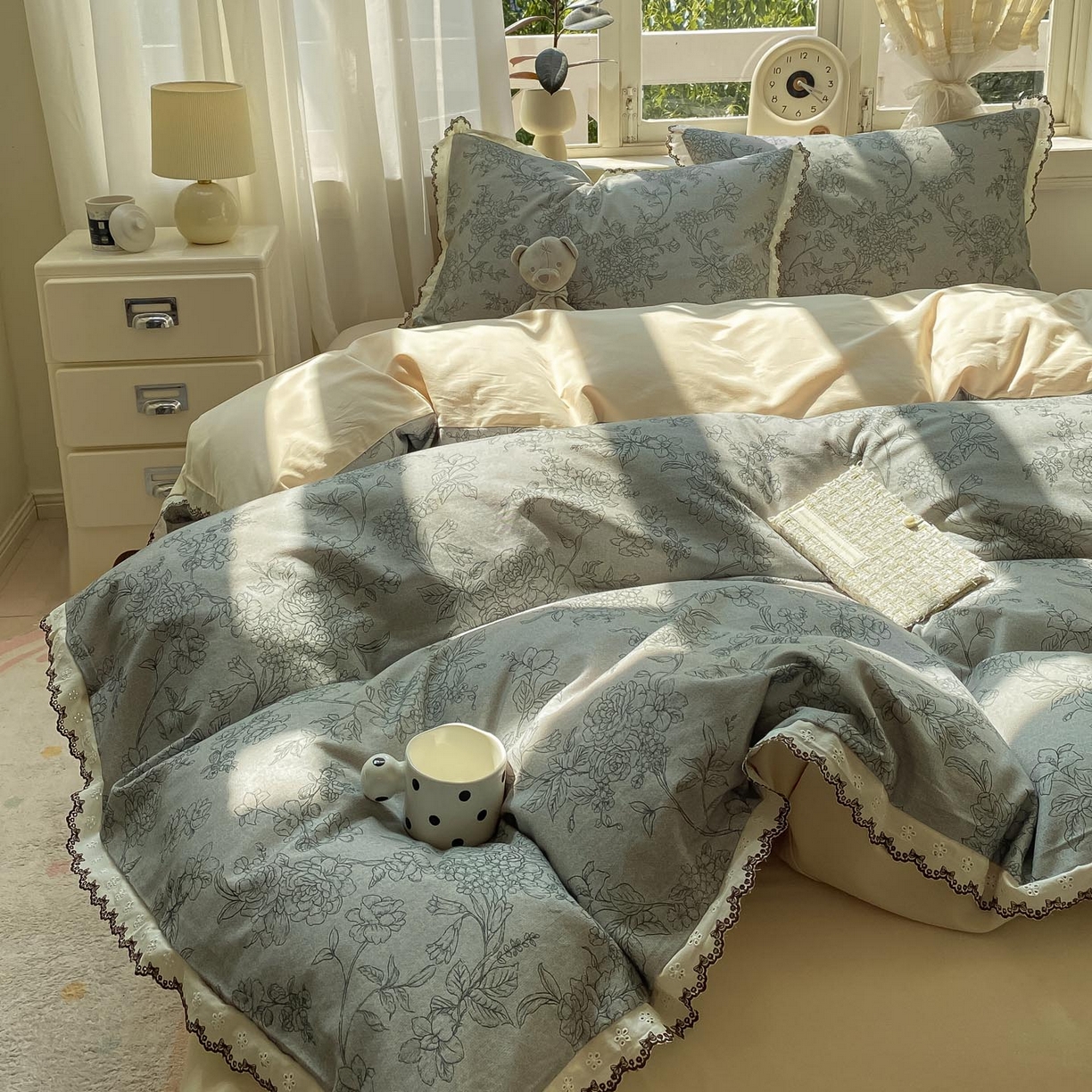 91家纺网 家纺一手货源 找家纺 （总）慕希家纺 2025新款全棉纯棉加厚赫本风花边磨毛四件套