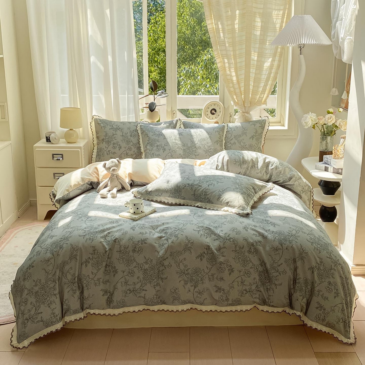 91家纺网 家纺一手货源 找家纺 （总）慕希家纺 2025新款全棉纯棉加厚赫本风花边磨毛四件套