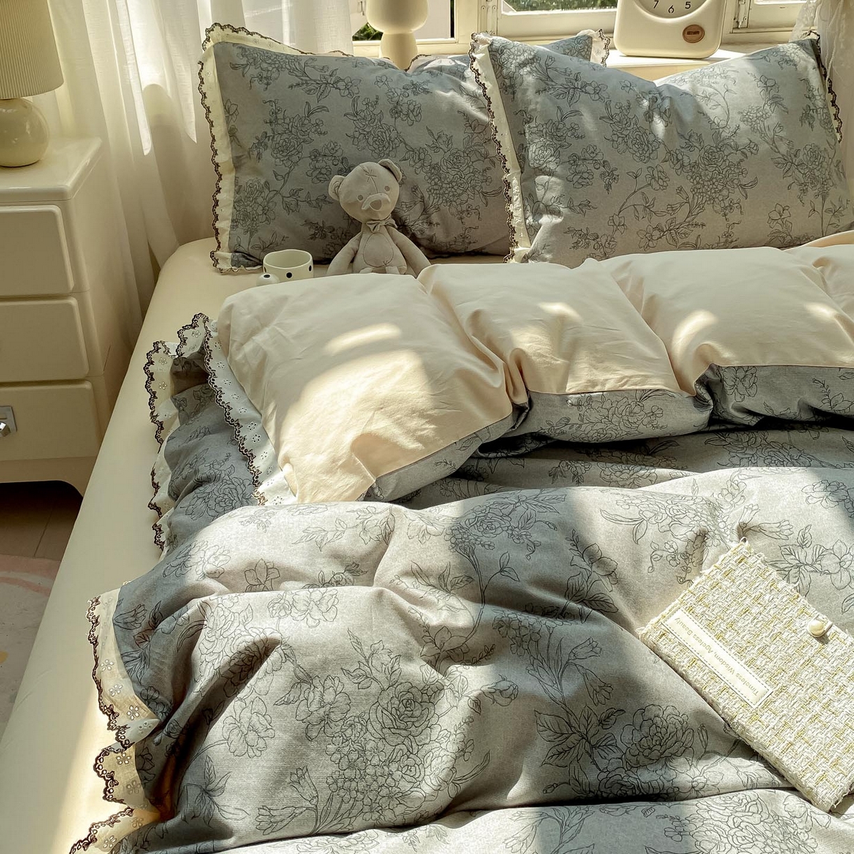 91家纺网 家纺一手货源 找家纺 慕希家纺 2025新款全棉纯棉加厚赫本风花边磨毛四件套 花眠-绿