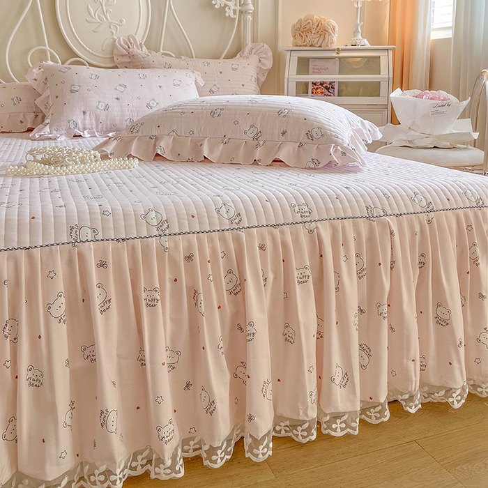 91家纺网 家纺一手货源 找家纺 网红馆（ck家纺）2025新款针织印花床裙四件套 爱心小熊