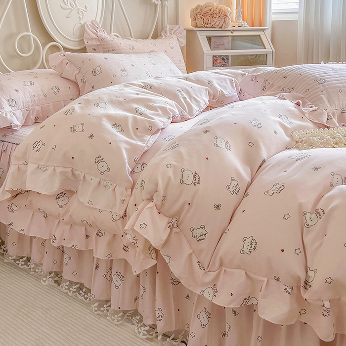 91家纺网 家纺一手货源 找家纺 网红馆（ck家纺）2025新款针织印花床裙四件套 爱心小熊