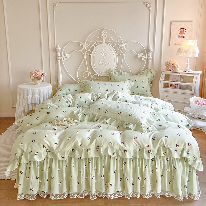 网红馆（ck家纺）2025新款针织印花床裙四件套 薄荷甜心