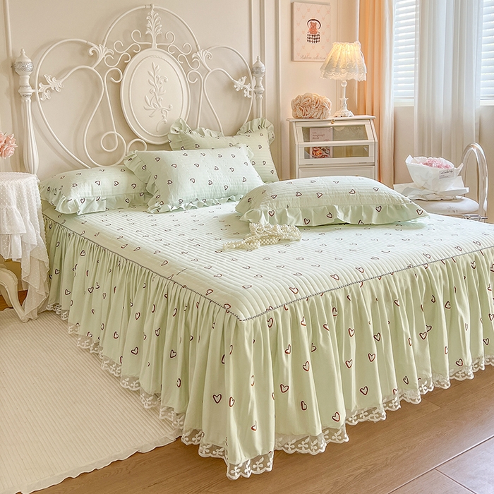 91家纺网 家纺一手货源 找家纺 网红馆（ck家纺）2025新款针织印花床裙四件套 薄荷甜心