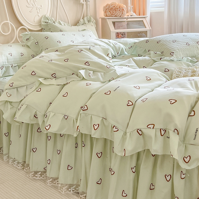 91家纺网 家纺一手货源 找家纺 网红馆（ck家纺）2025新款针织印花床裙四件套 薄荷甜心