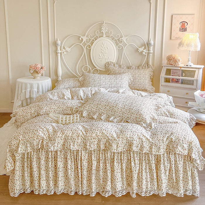 网红馆（ck家纺）2025新款针织印花床裙四件套 草莓花