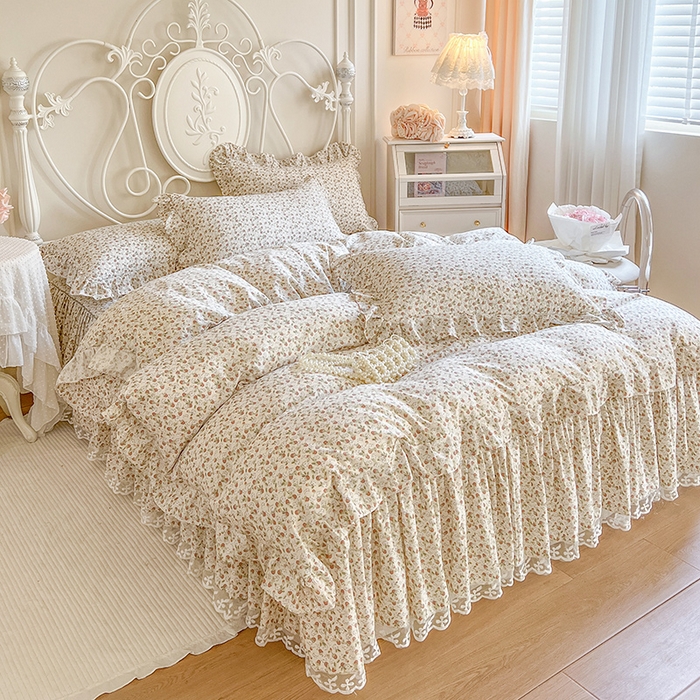 91家纺网 家纺一手货源 找家纺 网红馆（ck家纺）2025新款针织印花床裙四件套 草莓花