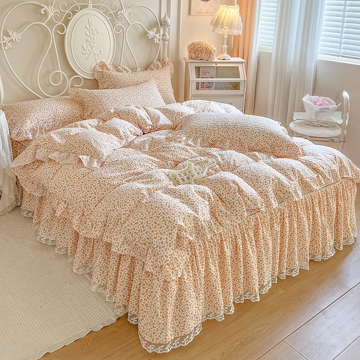 91家纺网 家纺一手货源 找家纺 网红馆（ck家纺）2025新款针织印花床裙四件套 暖阳绿意