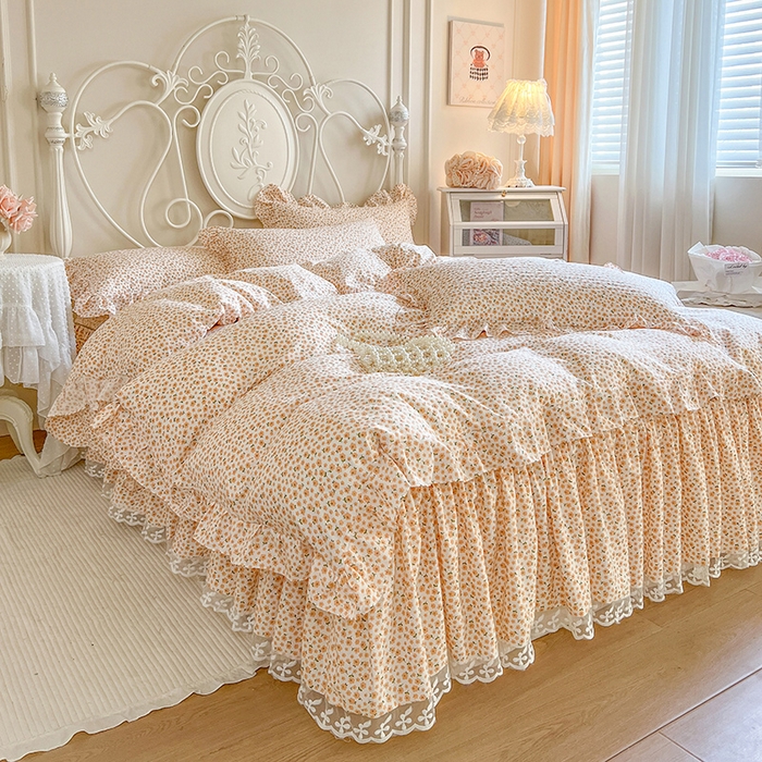 91家纺网 家纺一手货源 找家纺 网红馆（ck家纺）2025新款针织印花床裙四件套 暖阳绿意