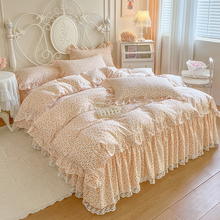 91家纺网 家纺一手货源 找家纺 网红馆（ck家纺）2025新款针织印花床裙四件套 暖阳绿意