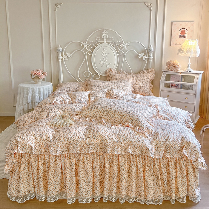 网红馆（ck家纺）2025新款针织印花床裙四件套 暖阳绿意