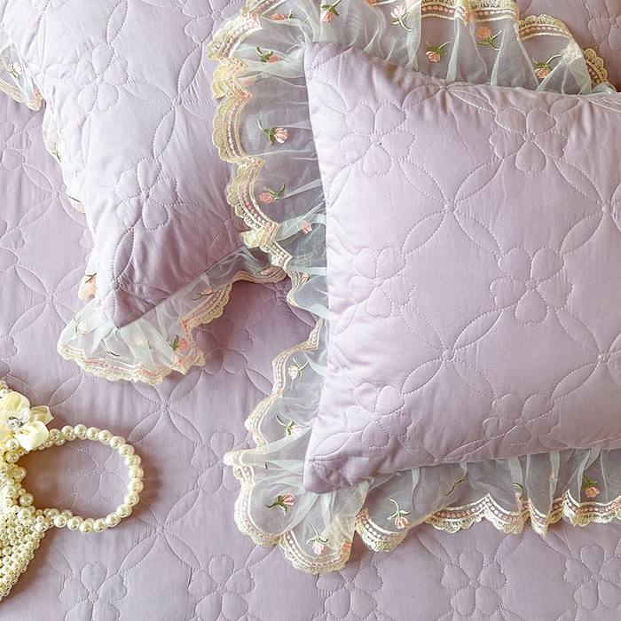 91家纺网 家纺一手货源 找家纺 麒豆豆 2025新款全棉蕾丝边床裙款床笠-晨暮花间 晨暮花间-浅紫