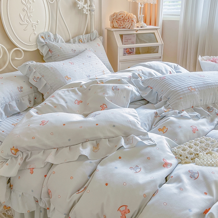 91家纺网 家纺一手货源 找家纺 网红馆（ck家纺）2025新款针织印花床裙四件套 小木马