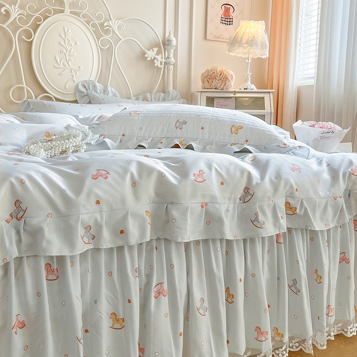 91家纺网 家纺一手货源 找家纺 网红馆（ck家纺）2025新款针织印花床裙四件套 小木马