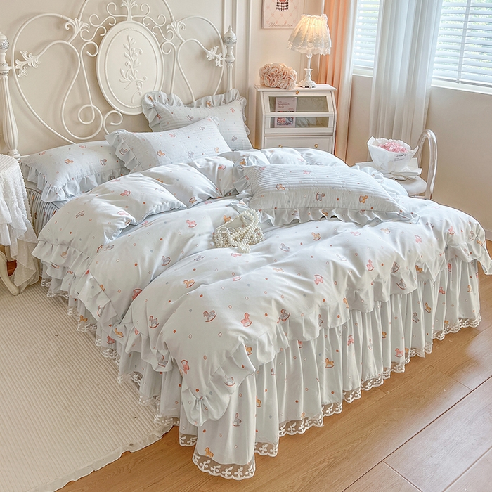 91家纺网 家纺一手货源 找家纺 网红馆（ck家纺）2025新款针织印花床裙四件套 小木马