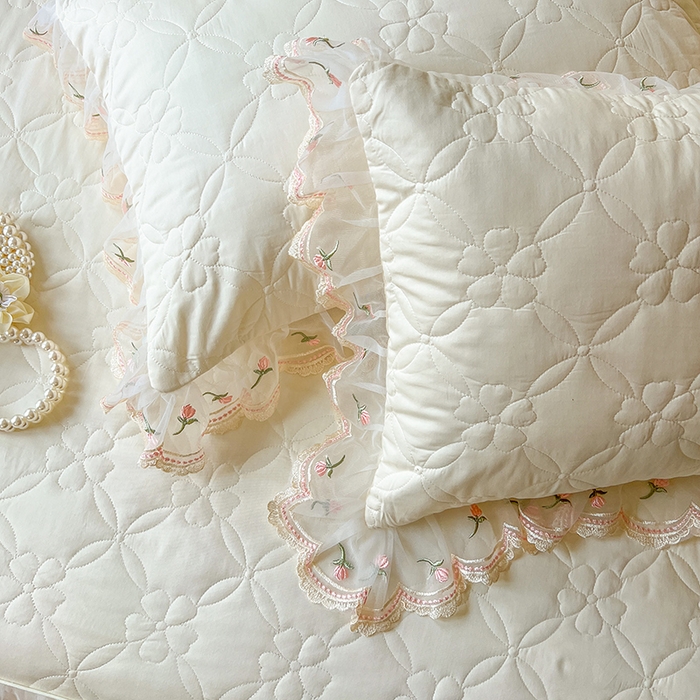 91家纺网 家纺一手货源 找家纺 麒豆豆 2025新款全棉蕾丝边床裙款床笠-晨暮花间 晨暮花间-米色