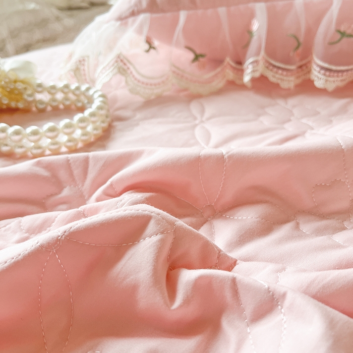 91家纺网 家纺一手货源 找家纺 麒豆豆 2025新款全棉蕾丝边床裙款床笠-晨暮花间 晨暮花间-粉色