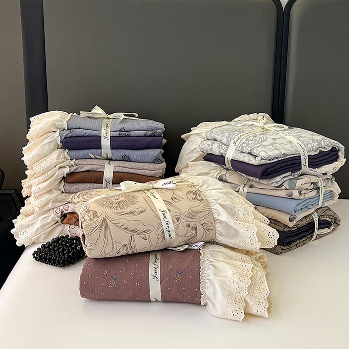 91家纺网 家纺一手货源 找家纺 （总）亨通家纺 2025新款原麻镂空宽花边四件套-花卉系列