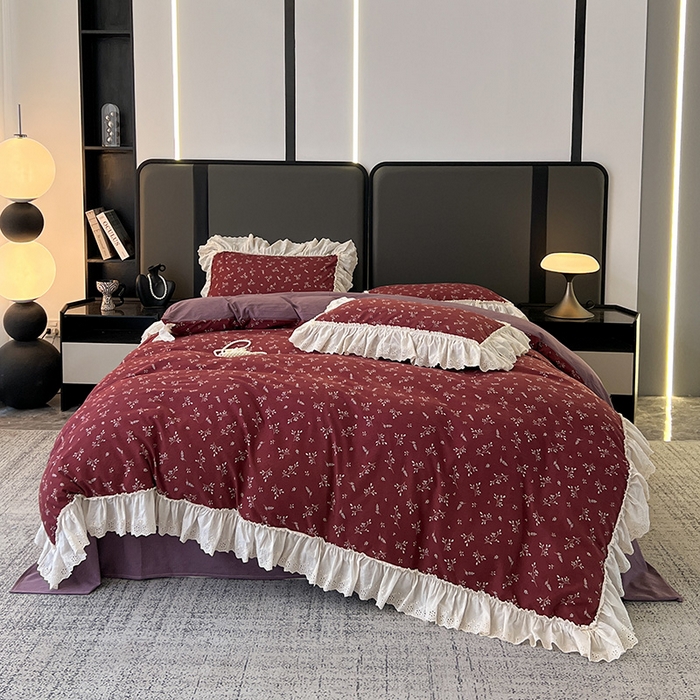 91家纺网 家纺一手货源 找家纺 （总）亨通家纺 2025新款原麻镂空宽花边四件套-花卉系列