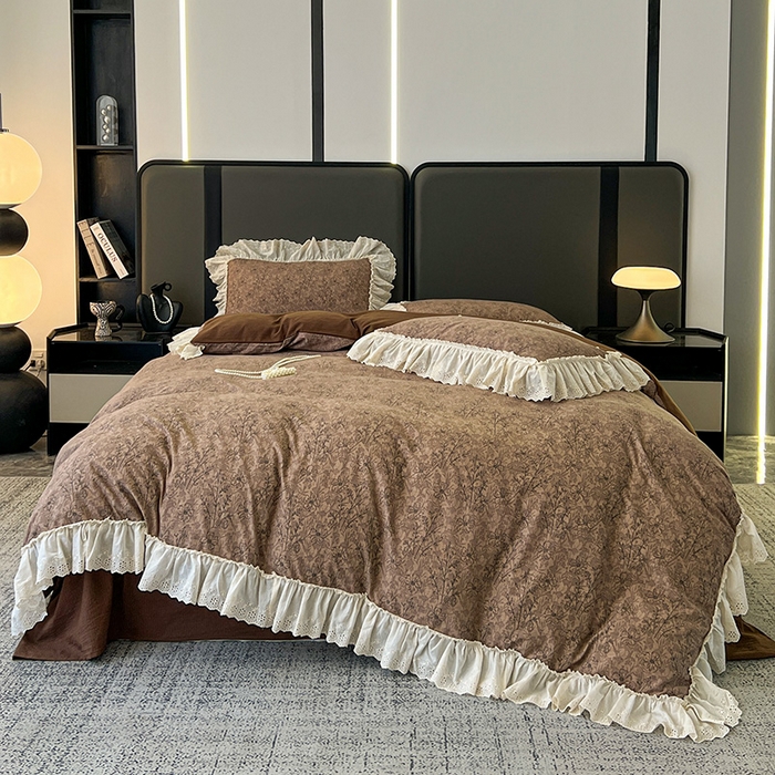 91家纺网 家纺一手货源 找家纺 （总）亨通家纺 2025新款原麻镂空宽花边四件套-花卉系列