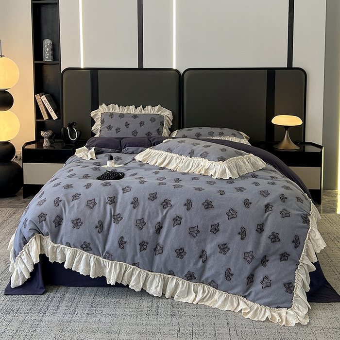 91家纺网 家纺一手货源 找家纺 亨通家纺 2025新款原麻镂空宽花边四件套-花卉系列 梦幻花兰