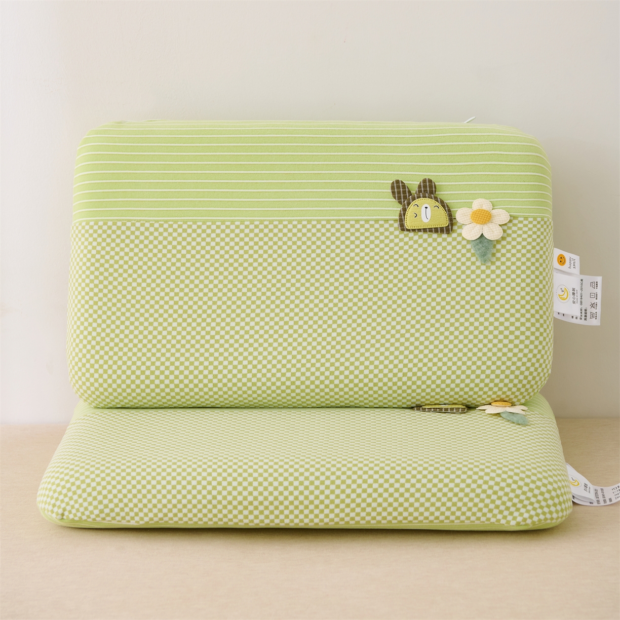 大熊枕芯 2025新款童趣儿童款记忆枕面包枕头枕芯 花小兔-绿 30x50cm/只