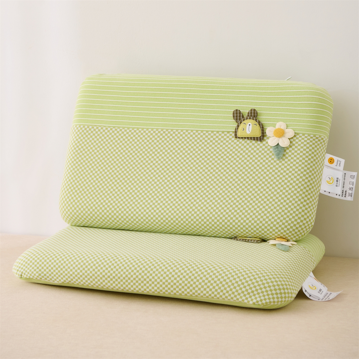 91家纺网 家纺一手货源 找家纺 大熊枕芯 2025新款童趣儿童款记忆枕面包枕头枕芯 花小兔-绿 30x50cm/只