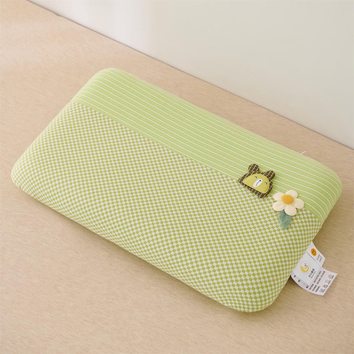 91家纺网 家纺一手货源 找家纺 大熊枕芯 2025新款童趣儿童款记忆枕面包枕头枕芯 花小兔-绿 30x50cm/对