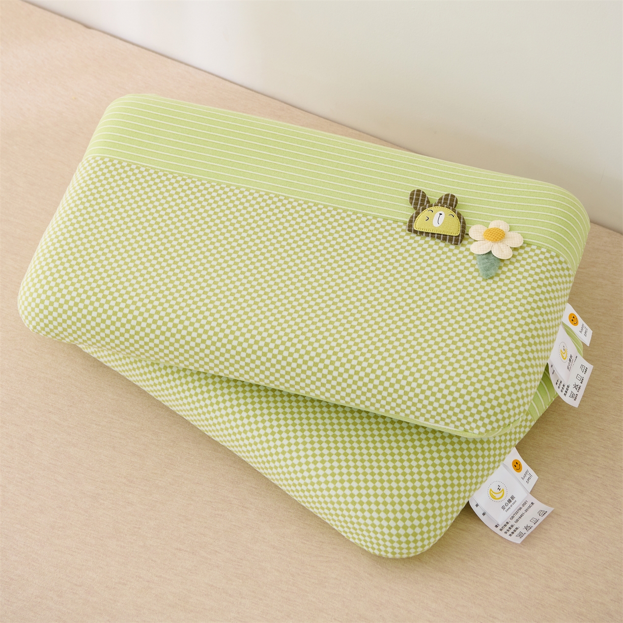 91家纺网 家纺一手货源 找家纺 大熊枕芯 2025新款童趣儿童款记忆枕面包枕头枕芯 花小兔-绿 30x50cm/对