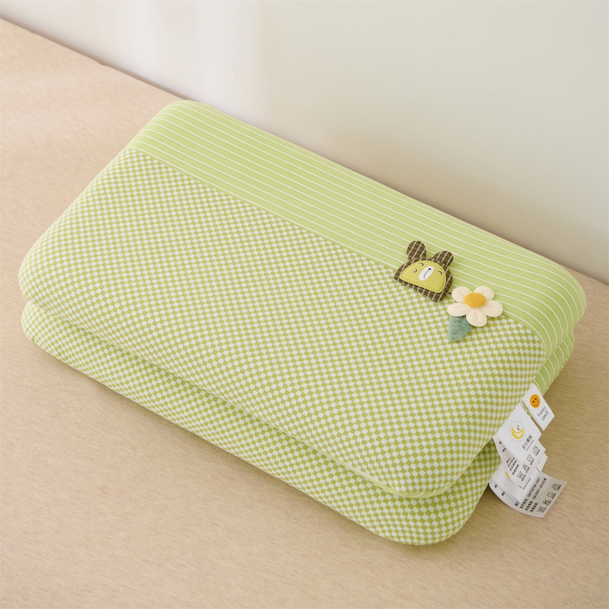 91家纺网 家纺一手货源 找家纺 大熊枕芯 2025新款童趣儿童款记忆枕面包枕头枕芯 花小兔-绿 30x50cm/对