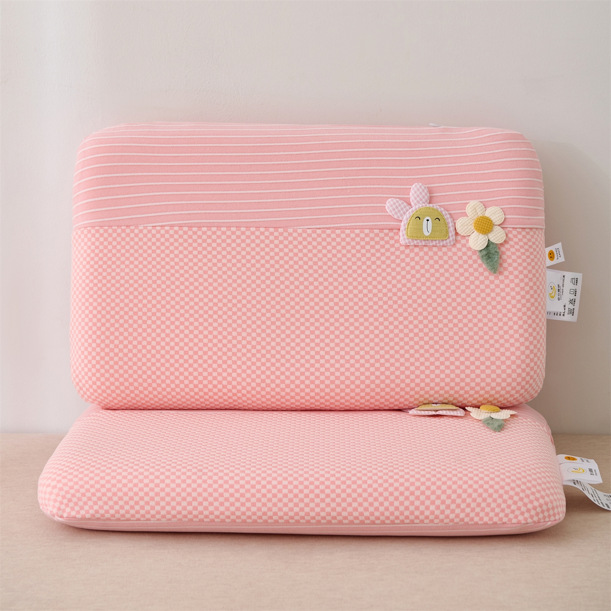 大熊枕芯 2025新款童趣儿童款记忆枕面包枕头枕芯 花小兔-粉 30x50cm/对