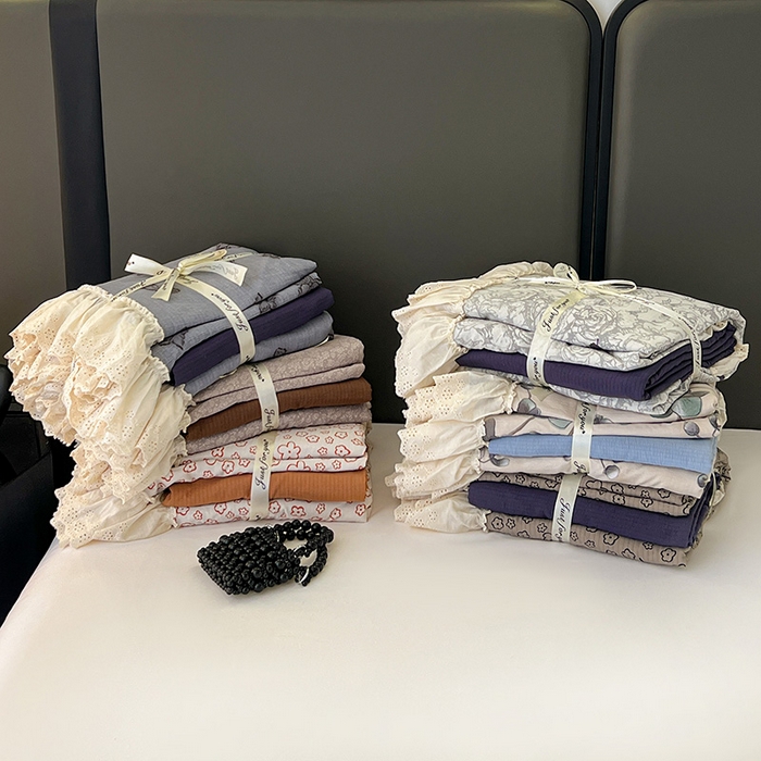 91家纺网 家纺一手货源 找家纺 亨通家纺 2025新款原麻镂空宽花边四件套-花卉系列 组合图仅供展示