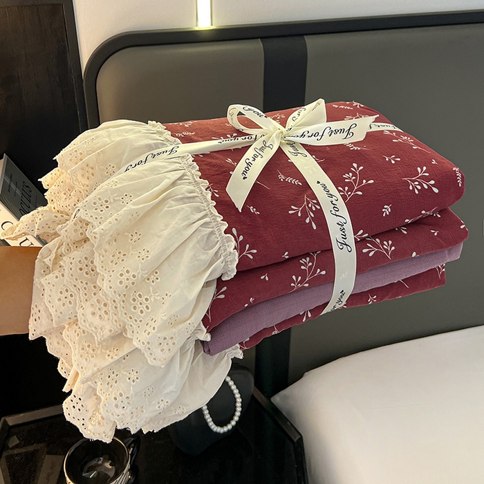 91家纺网 家纺一手货源 找家纺 亨通家纺 2025新款原麻镂空宽花边四件套-花卉系列 绯色花蔓