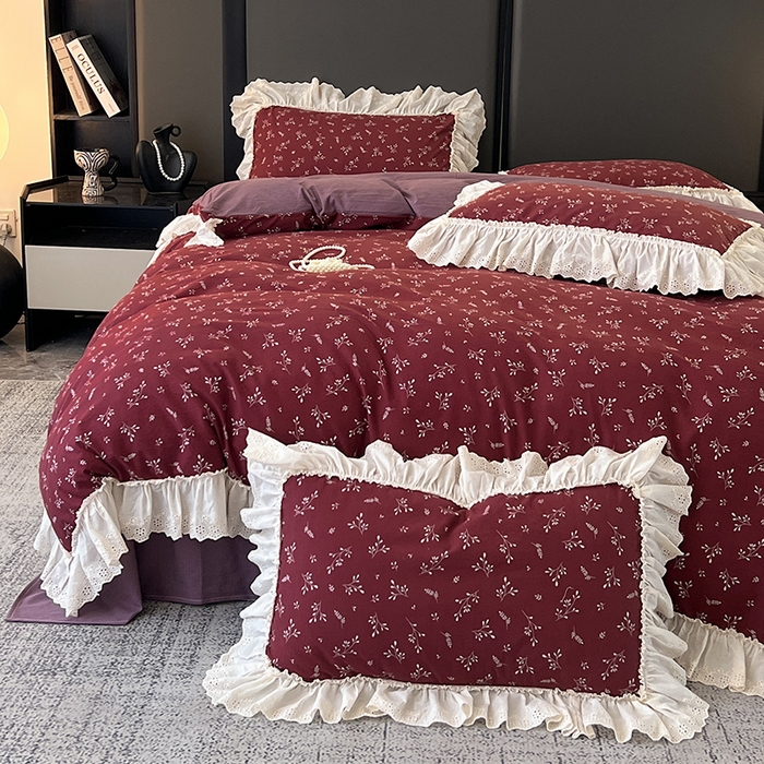 91家纺网 家纺一手货源 找家纺 亨通家纺 2025新款原麻镂空宽花边四件套-花卉系列 绯色花蔓