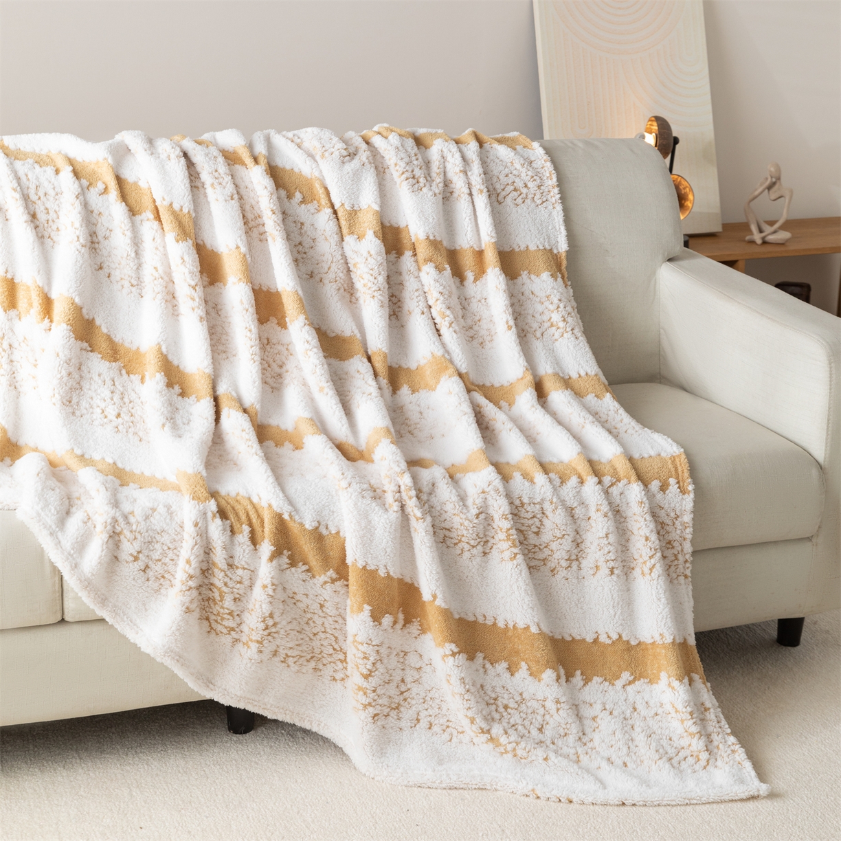 91家纺网 家纺一手货源 找家纺 梵心家纺 2025新款阳离子双色提花毛毯清新条纹风简约时尚毯子毛毯-可供跨境电商 阳离子-咖