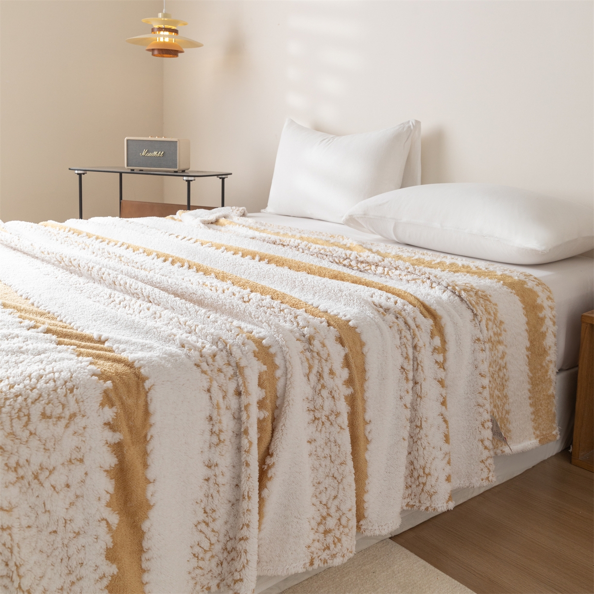 91家纺网 家纺一手货源 找家纺 梵心家纺 2025新款阳离子双色提花毛毯清新条纹风简约时尚毯子毛毯-可供跨境电商 阳离子-咖