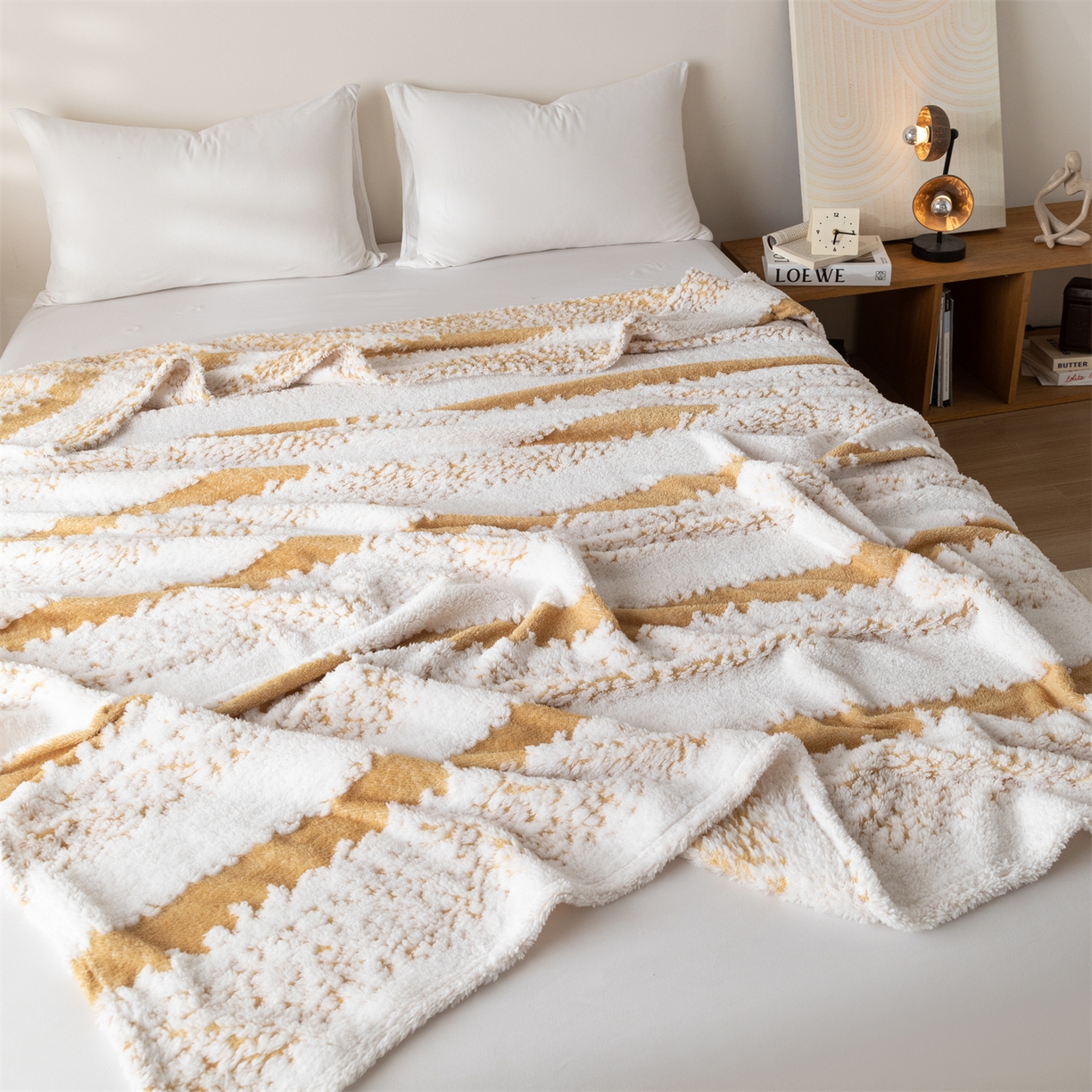 91家纺网 家纺一手货源 找家纺 梵心家纺 2025新款阳离子双色提花毛毯清新条纹风简约时尚毯子毛毯-可供跨境电商 阳离子-咖