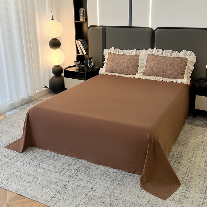 91家纺网 家纺一手货源 找家纺 亨通家纺 2025新款原麻镂空宽花边四件套-花卉系列 复古棕花