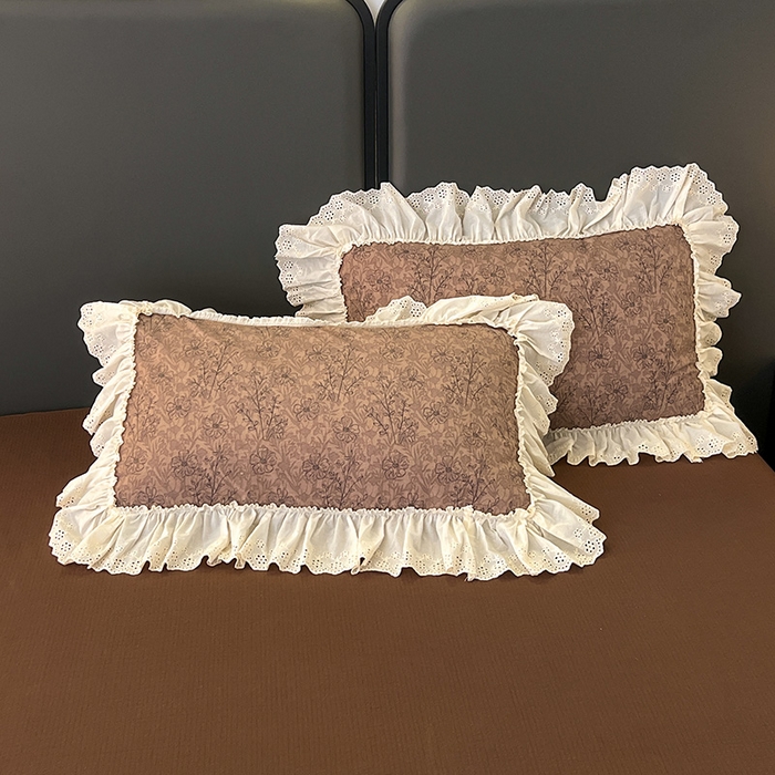 91家纺网 家纺一手货源 找家纺 亨通家纺 2025新款原麻镂空宽花边四件套-花卉系列 复古棕花